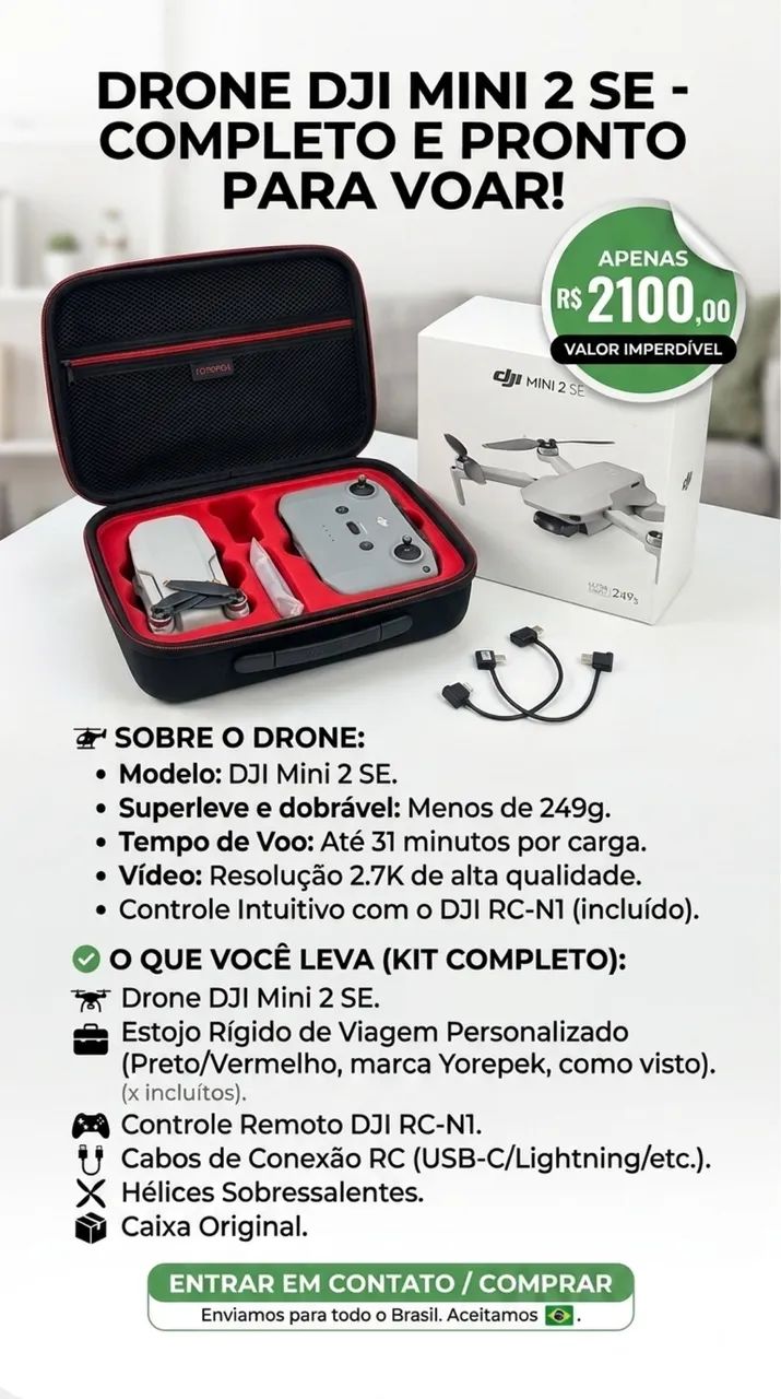 DRONE DJI MINI 2 SE COMPLETO - 1 BATERIA + ESTOJO YOREPEK 