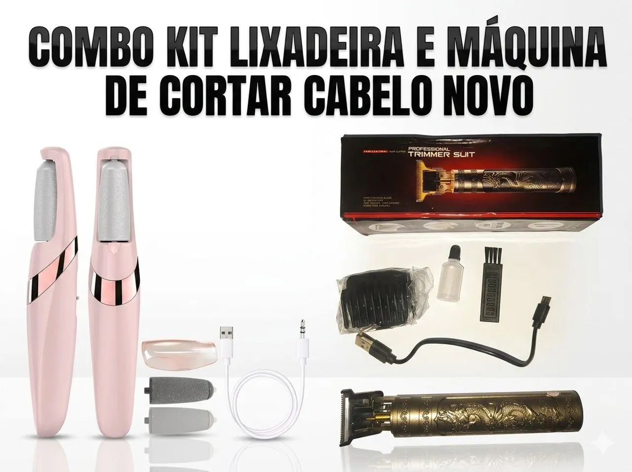 Kit Combo Maquina de Cortar Cabelo e Lixadeira de Pés
