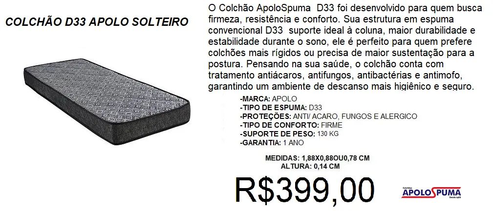Colchão solteiro d33 suporta 120kg - pronta entrega