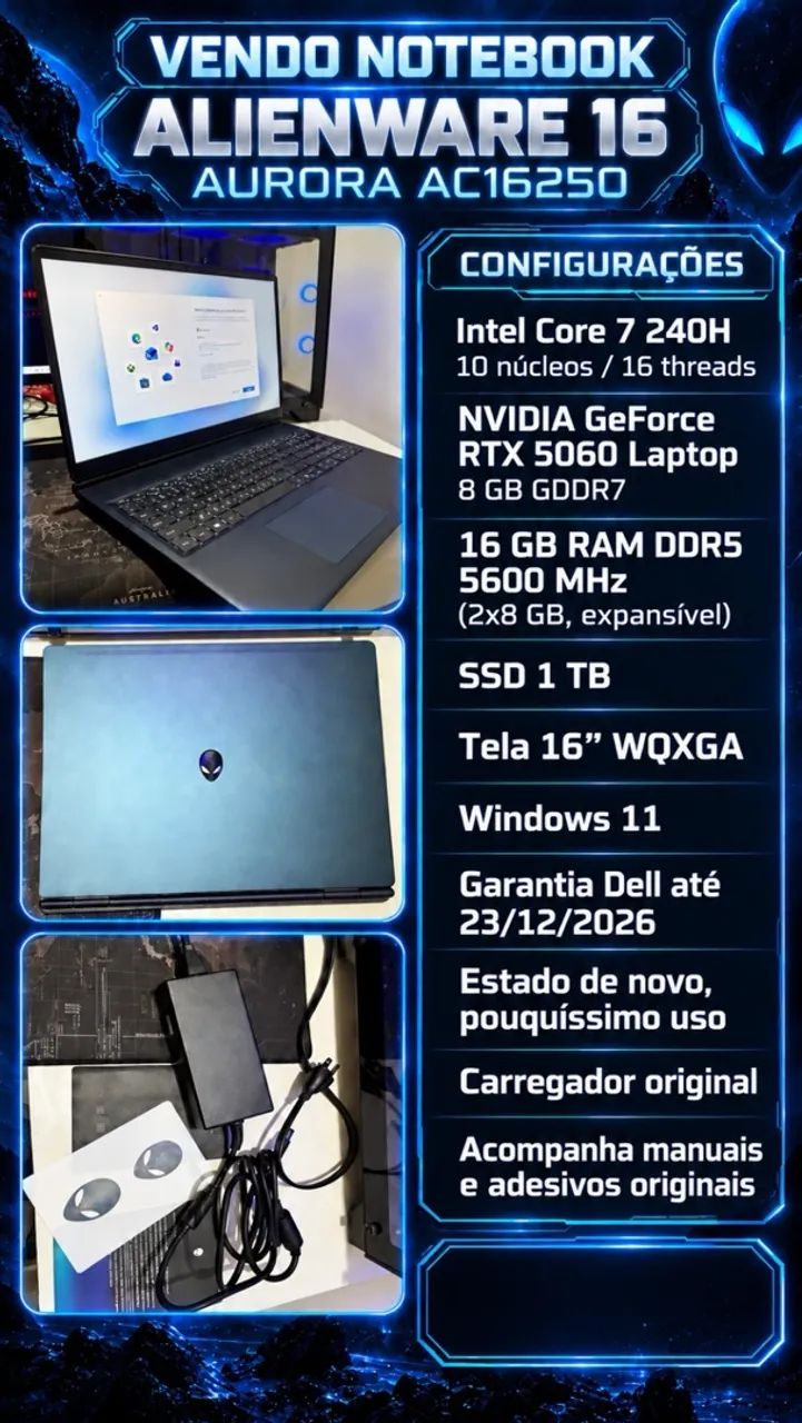 Notebook Alienware 16 Aurora Rtx 5060 Core 7 16gb 1tb - Foto 5