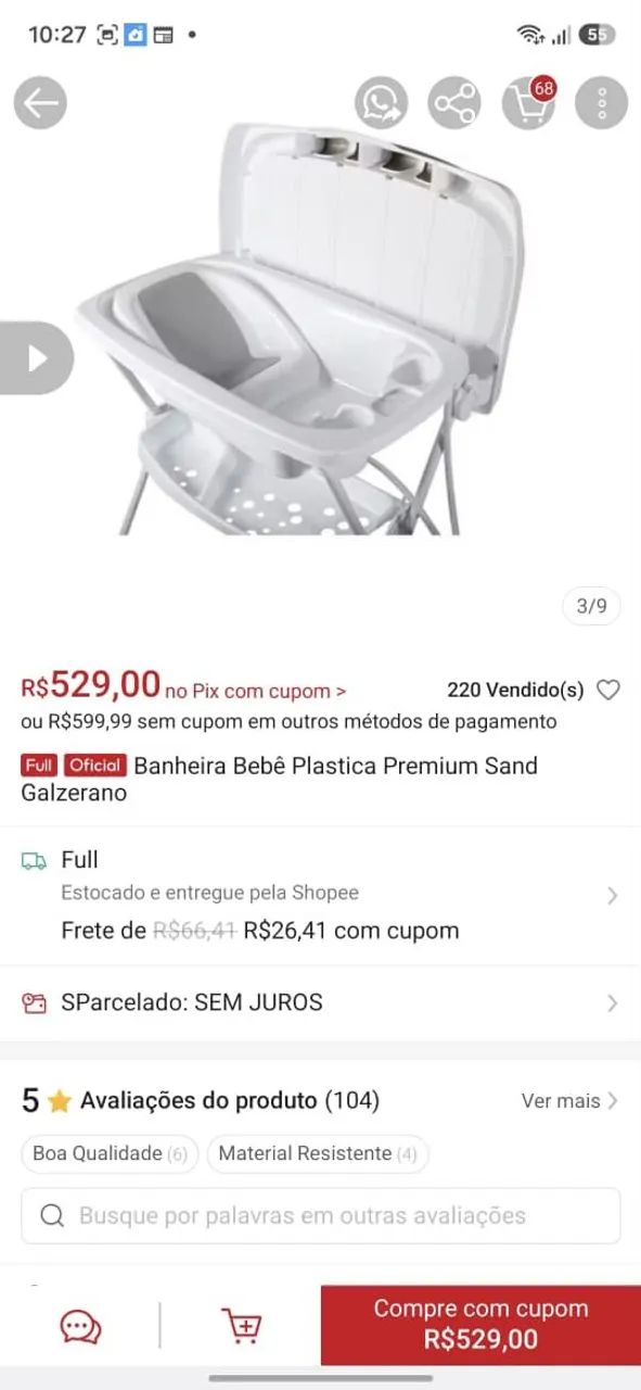 Banheira com trocador e redutor Galzerano Bege 