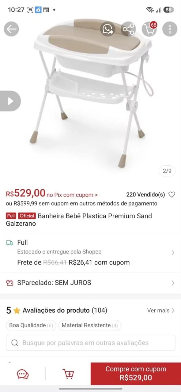 Banheira com trocador e redutor Galzerano Bege  - Foto 2