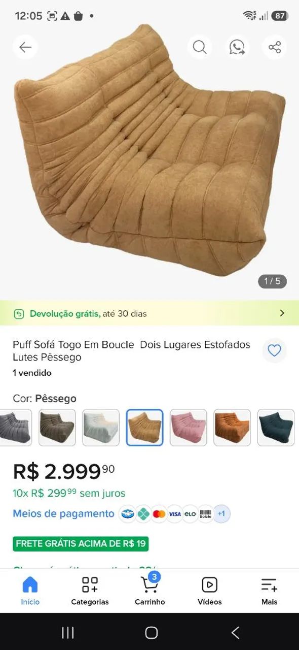 Sofá 2 lugares estilo Togo em boucle  - Foto 2