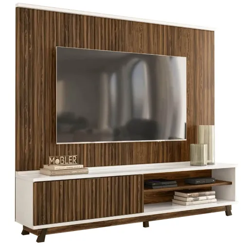 Rack com Painel Gênesis Mobler para TV até 75 Polegadas 1 Porta Palisandro Branco