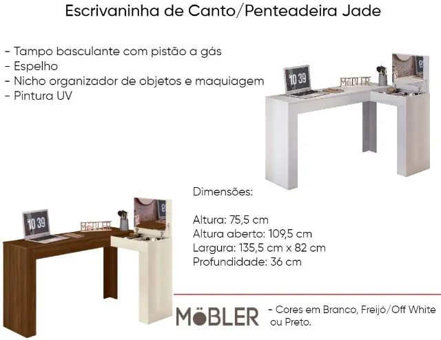 Escrivaninha de Canto/Penteadeira Jade - Mobler - Foto 4