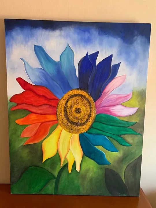 Quadro girassol, Artista Camila Terra , tela a óleo 