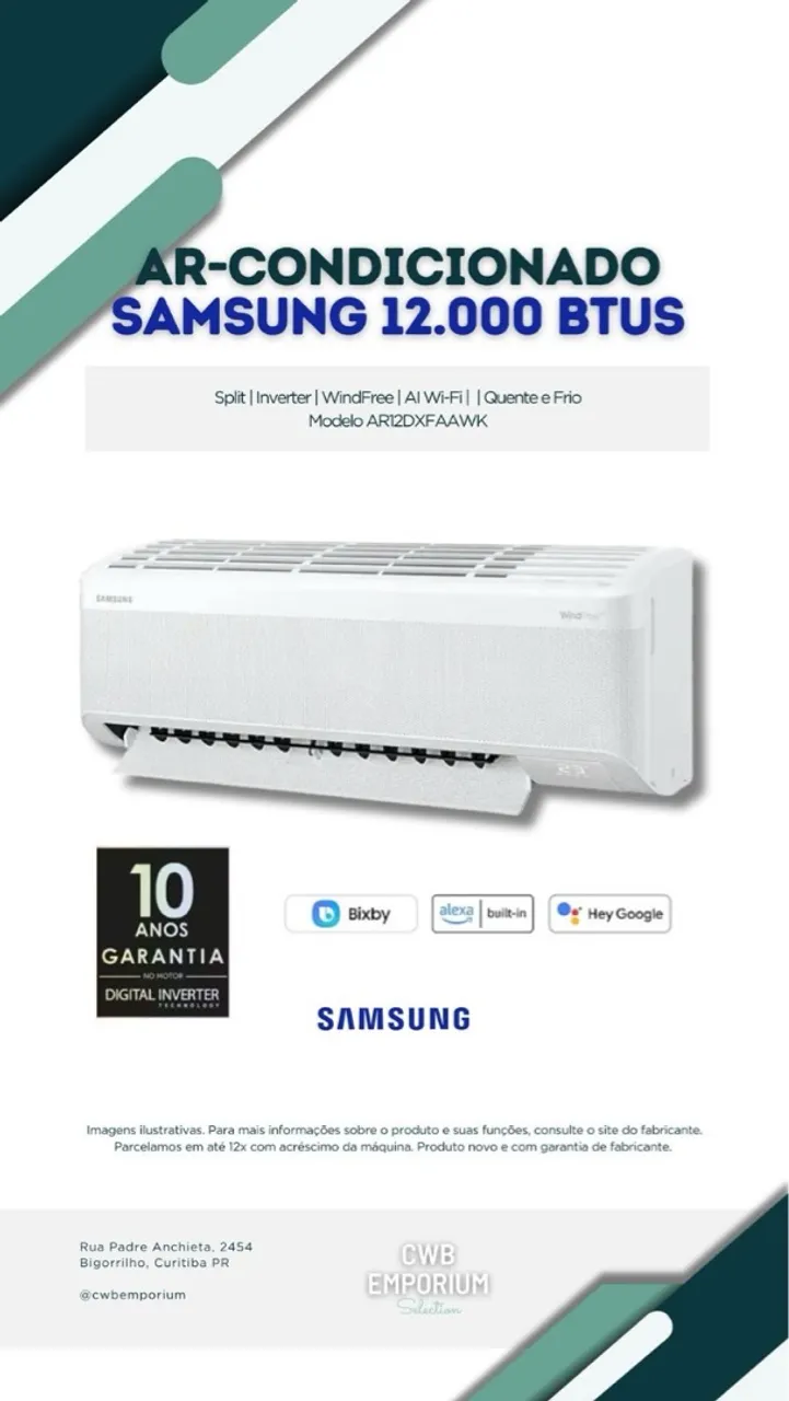 Ar-condicionado Samsung 12.000 BTUs Split Inverter WindFree AI Wi-Fi Quente e Frio Branco