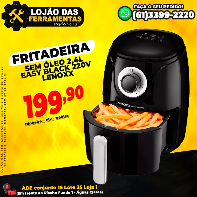 Fritadeira Sem Óleo 2,4L Easy Black 220v Lenoxx