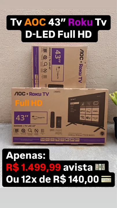 TV AOC 43' Roku Smart Full HD Nova Lacrada