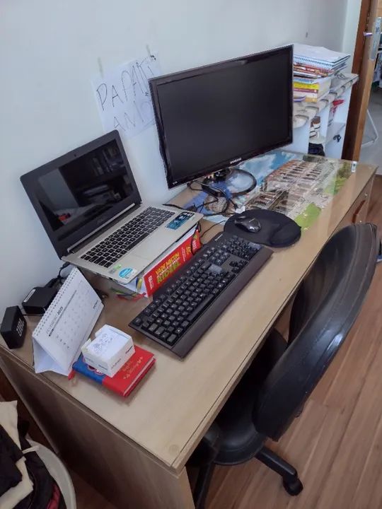 Mesa home office (escritório) MDF tampo de vidro com duas gavetas - Foto 3