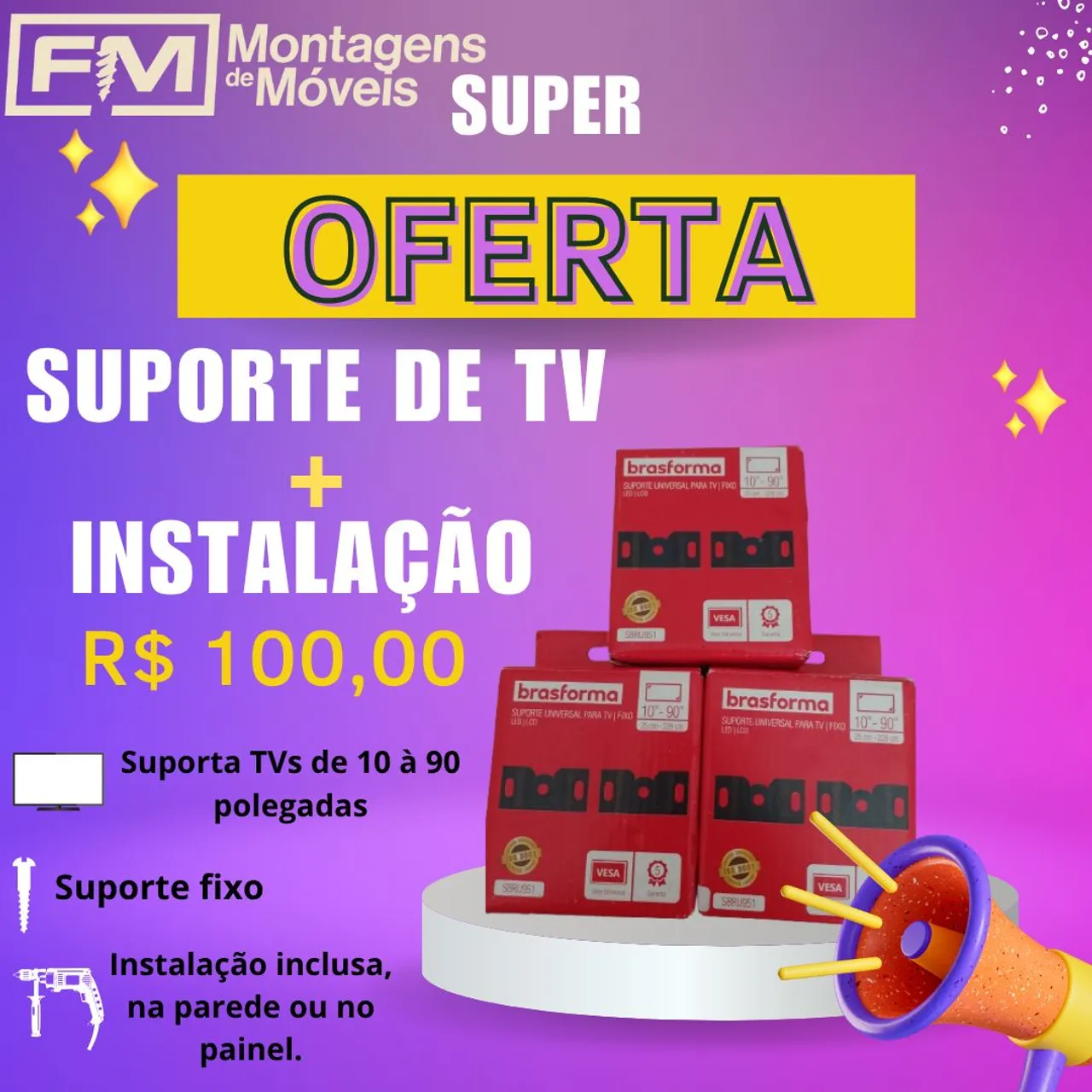 Suporte de TV + Instalação por R$100,00