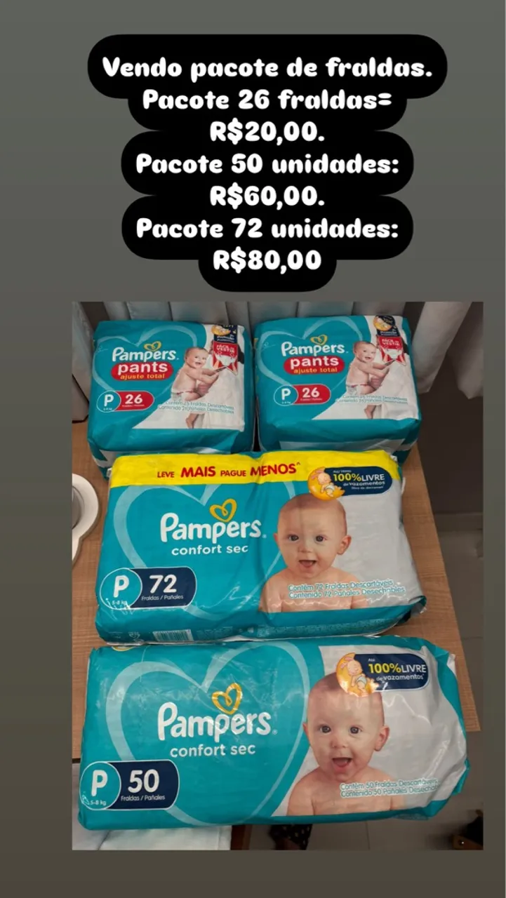 Fraldas Pampers - Pacotes com diferentes quantidades