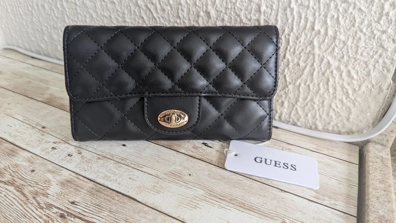Carteira preta Guess Original nova