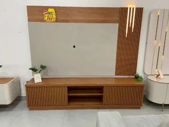 Rack + Painel com LED e Lateral Ripada - Design Sofisticado por 12x de R$ 199,90!