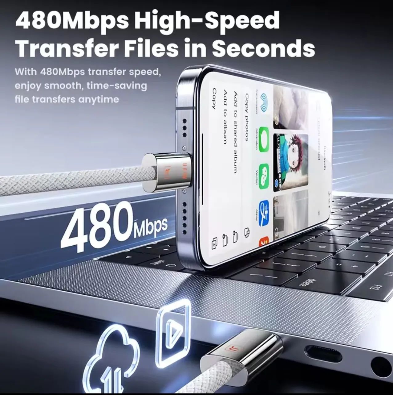 Cabo Toocki 100W 1M em nylon trançado. Usb-c pra Usb-c  - Foto 2