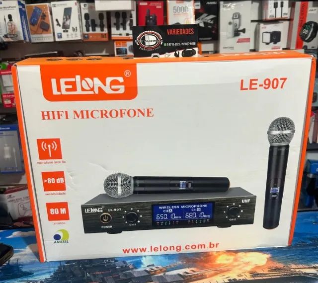 Kit Microfone Uhf Sem Fio Duplo Profissional Bivolt Le-907