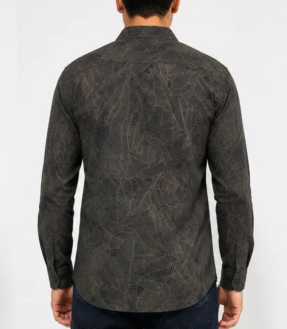 Camisa Masculina Manga Longa Estampada Grafite - Foto 2