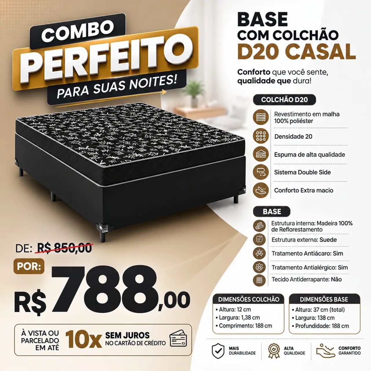 Base com colchão casal alta qualidade 