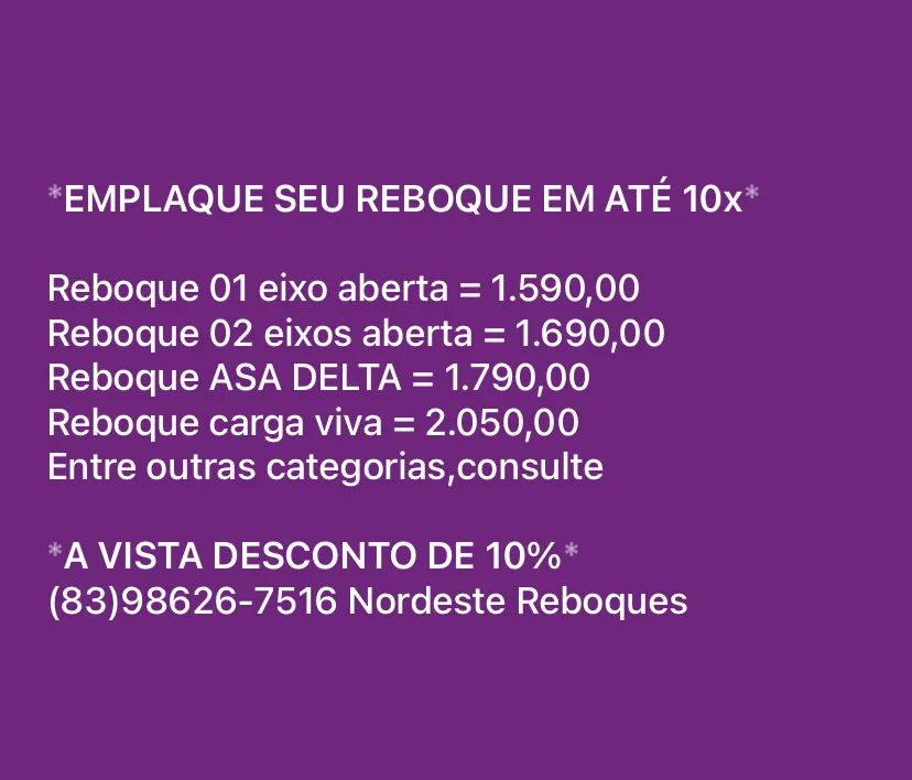 10x EMPLACAMENTO DE REBOQUES