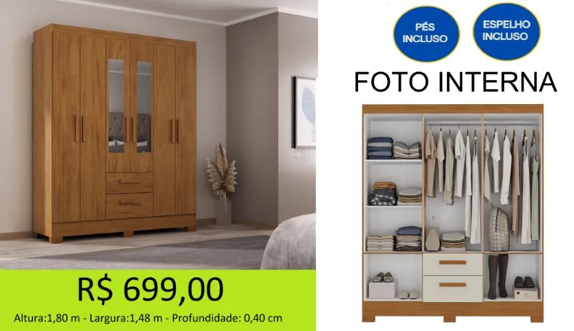 Guarda roupa com espelho compacto - parcelamos sem juros  - Foto 2
