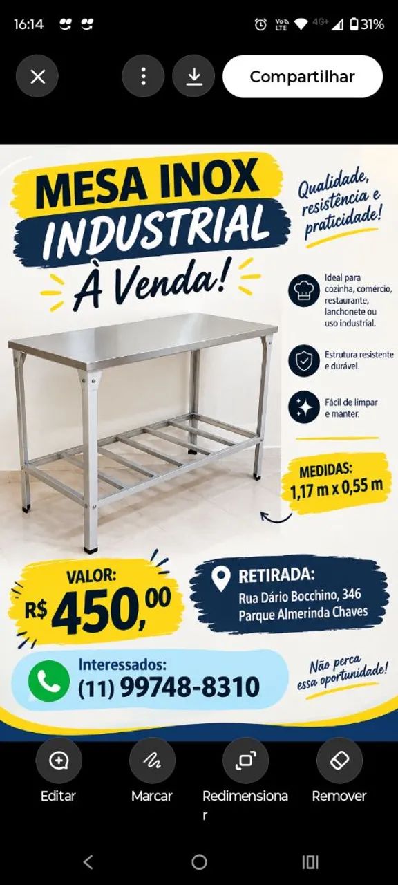 Mesa Inox Industrial 