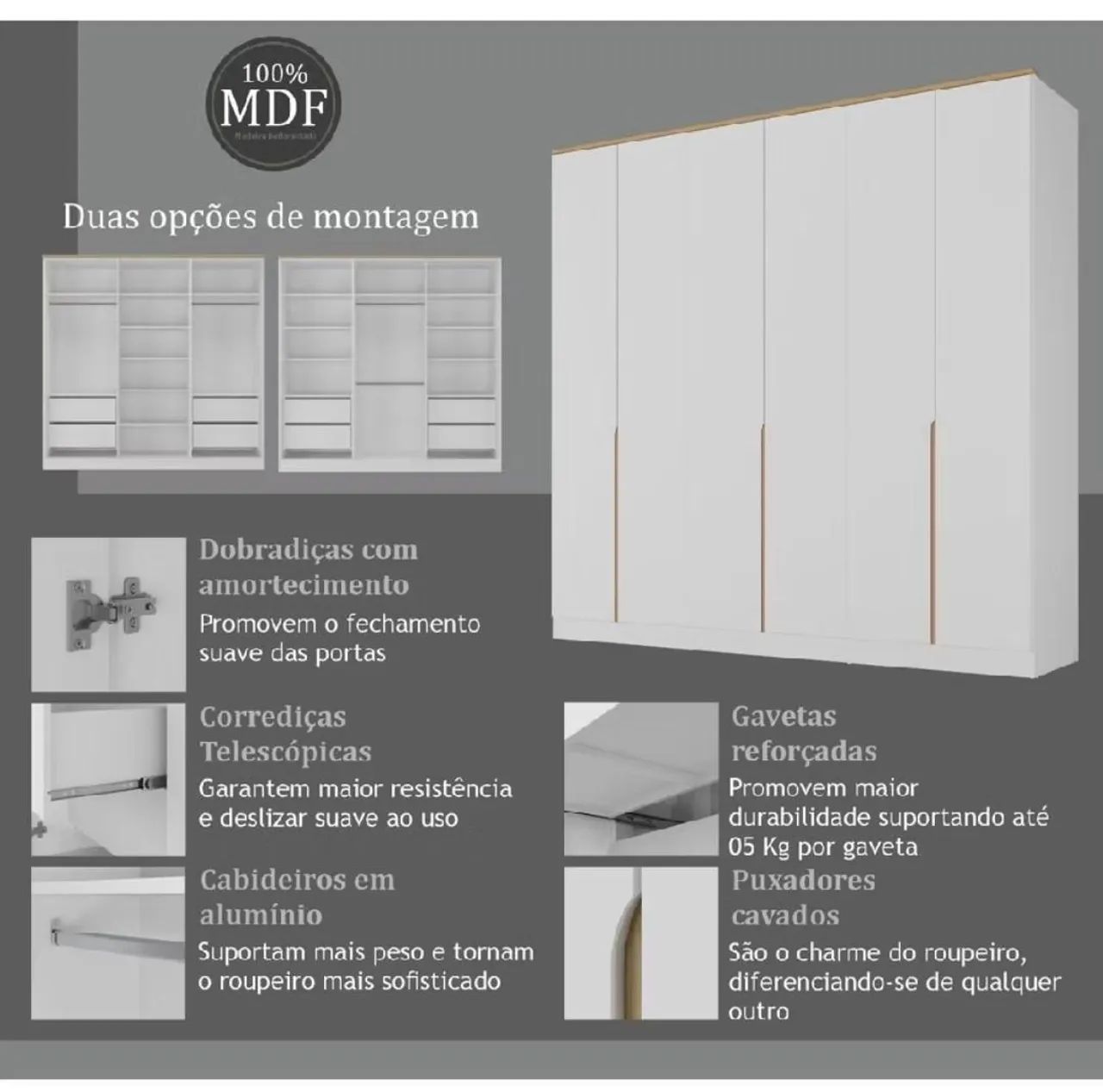 GUARDA ROUPA 6 PORTAS 100% MDF - Foto 5