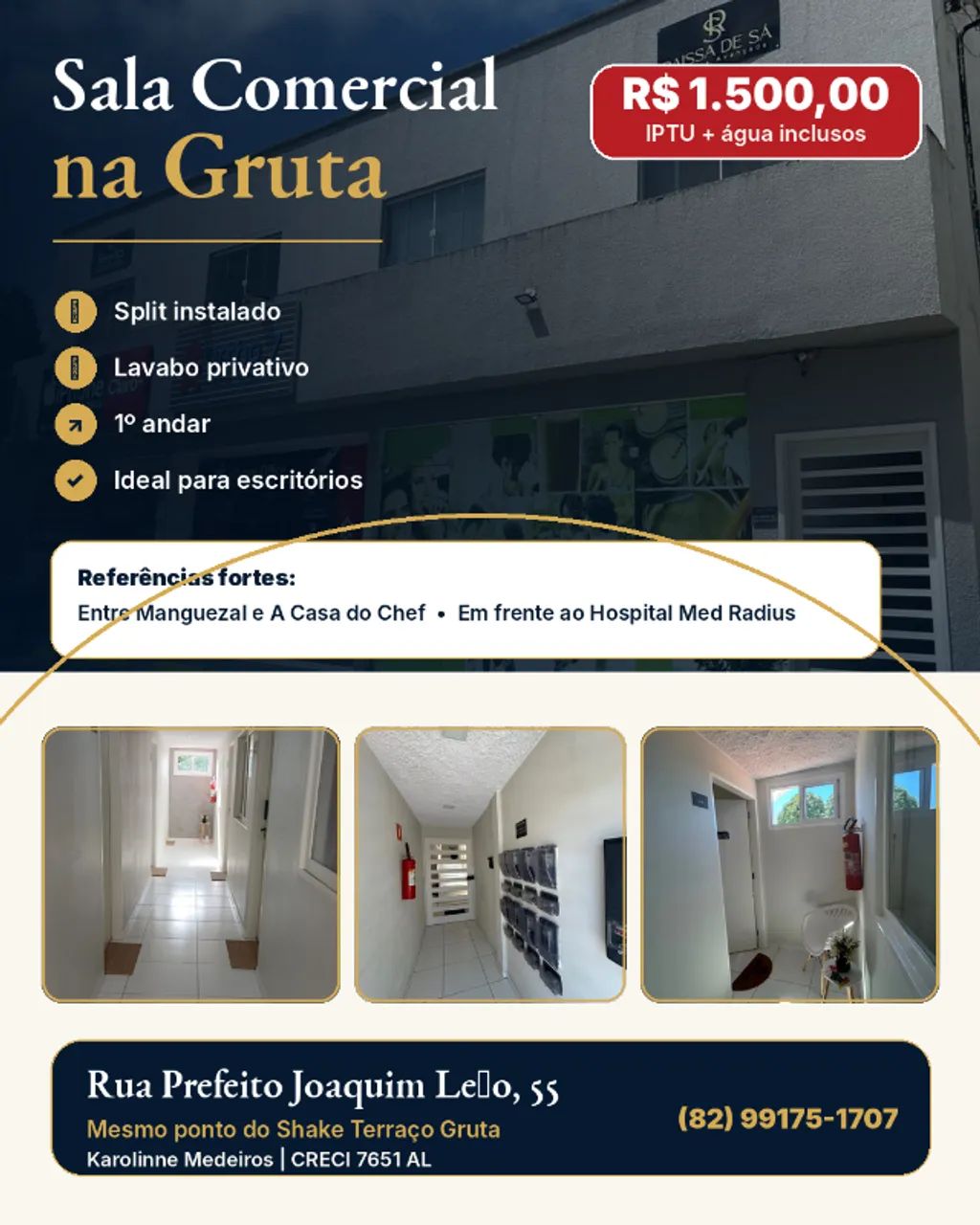 Sala comercial na Gruta com split e lavabo - 1º andar