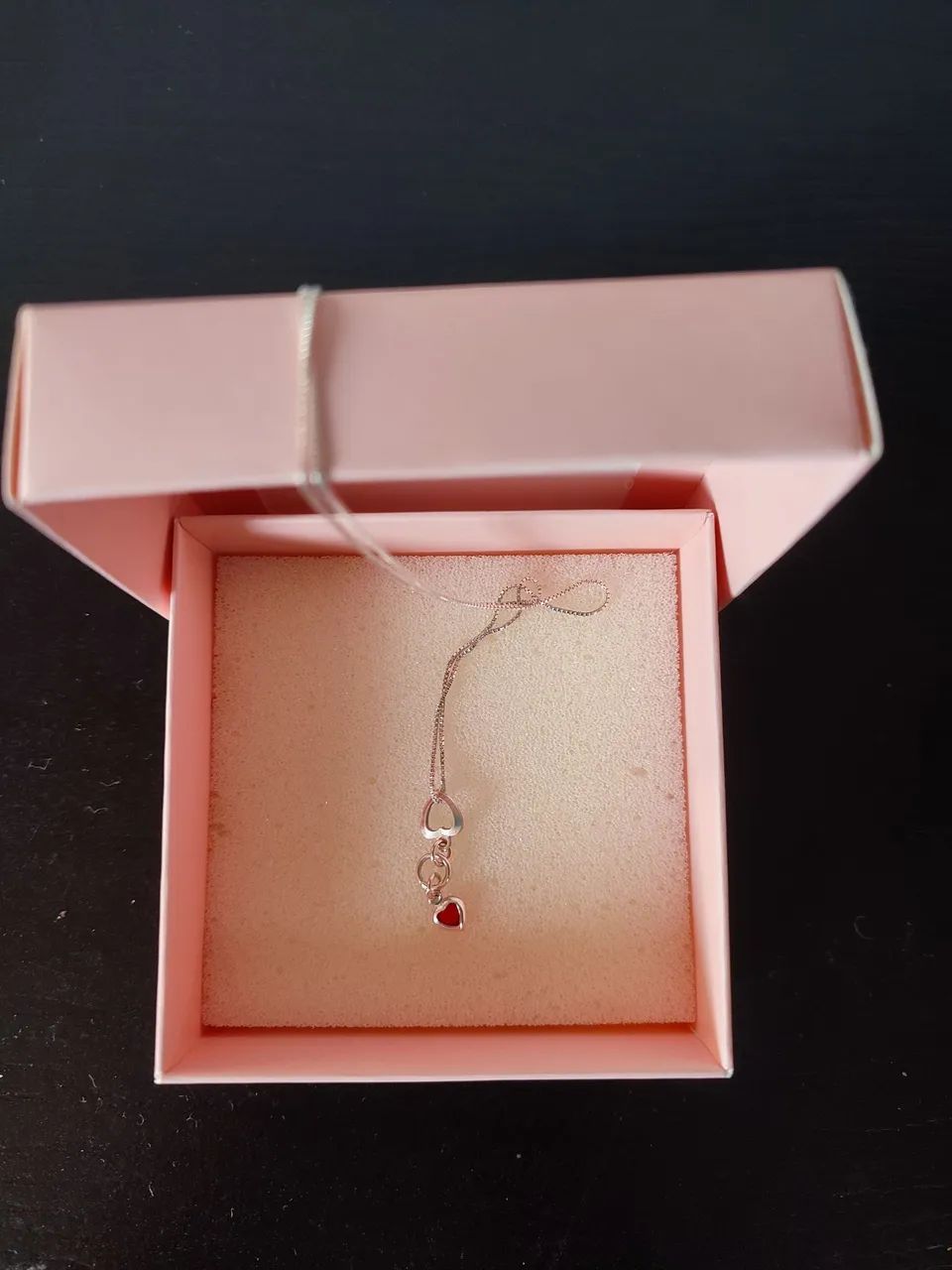 Colar de prata mini coração vermelho Silver Land - Foto 4