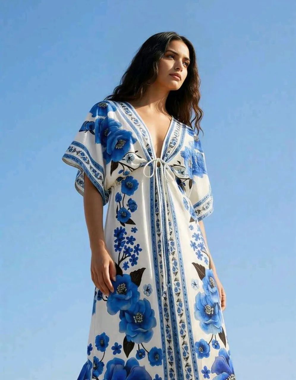 Vestido longo azul estampado - Foto 3