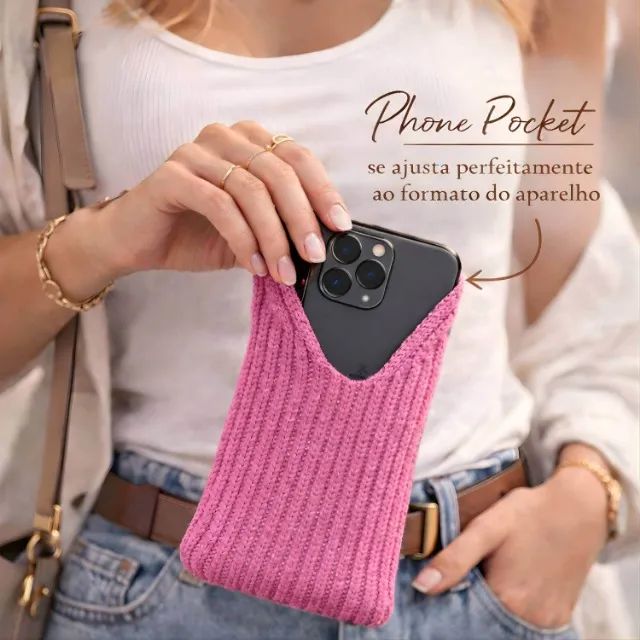 Capa Bolsa Phone Pocket Em Tecido 80cm [Rosa]  - Foto 2