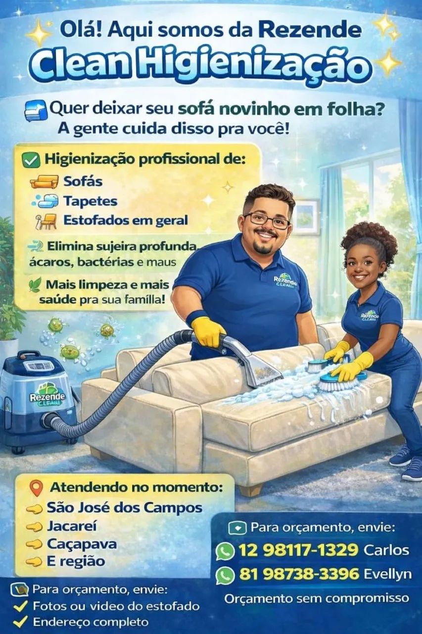 Higienização e limpeza de estofados em geral 