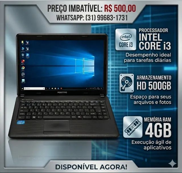 notebook positivo master n170i , hd 500, 4 gigas de memória 2x sem juros