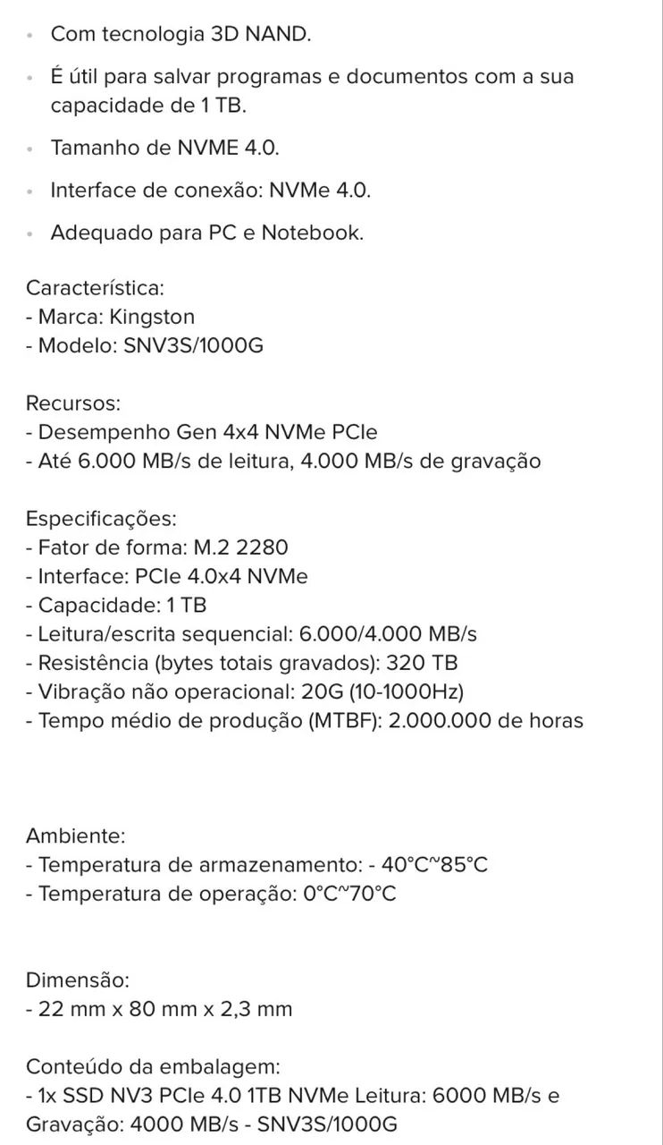 Vendo SSD NVME na caixa sem uso  - Foto 3