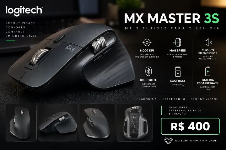 Logitech MX Master 3S Grafite - Mouse Bluetooth 8.000 DPI