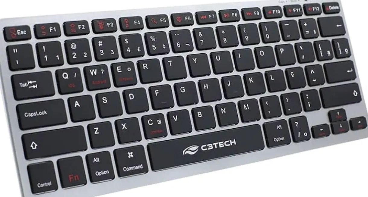 Teclado C3Tech, K-BT50BK, Teclado Bluetooth Recarregável, compacto,  com cabo USB tipo C