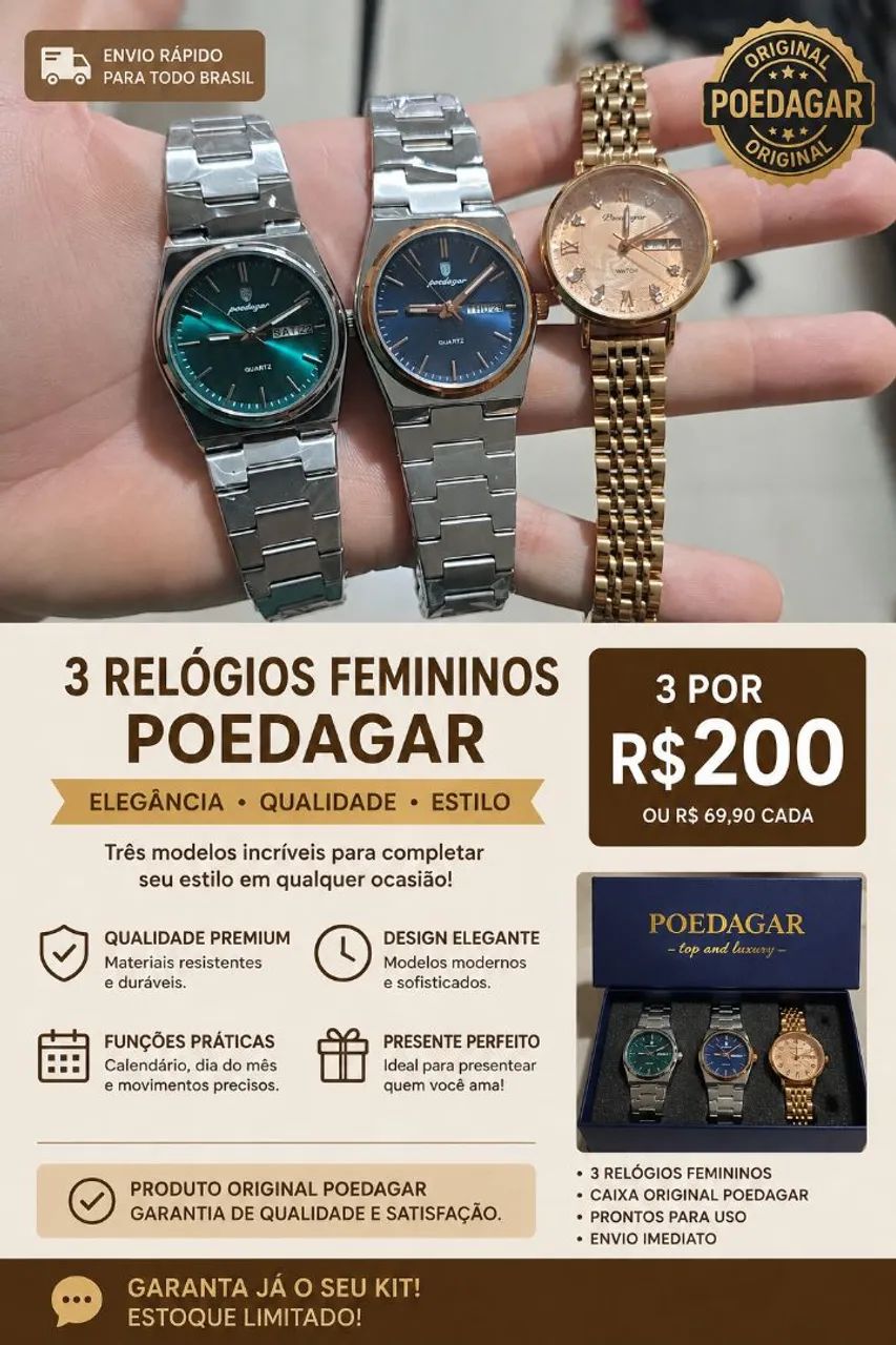 Kit com 3 Relógios Femininos Poedagar - R$ 159