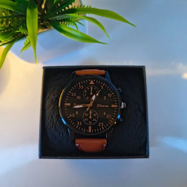 Relógio Masculino Shaarms® Couro Classic Black C/ Caixinha - Foto 3