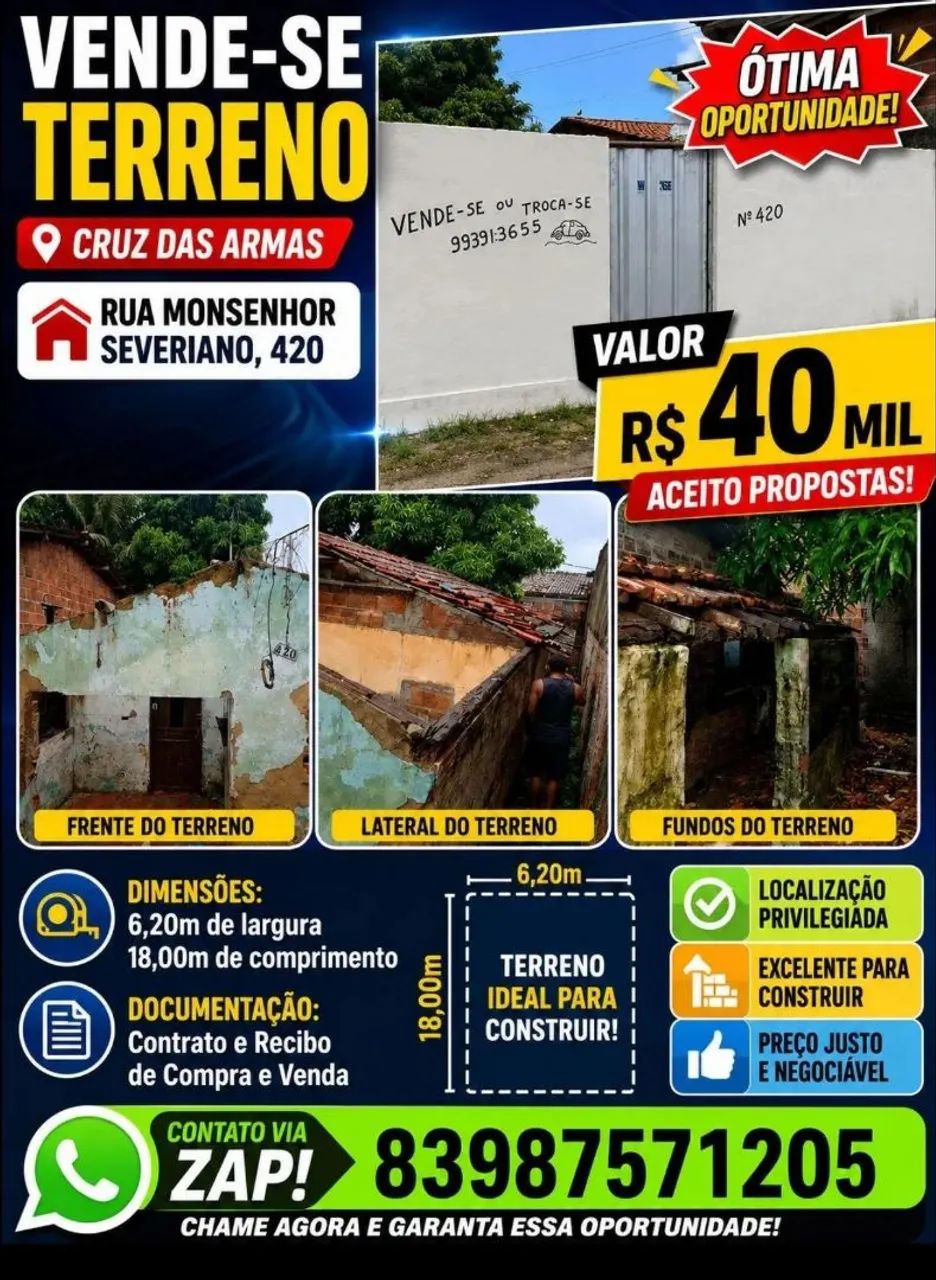 Vende -se ou troca terreno em cruz das armas