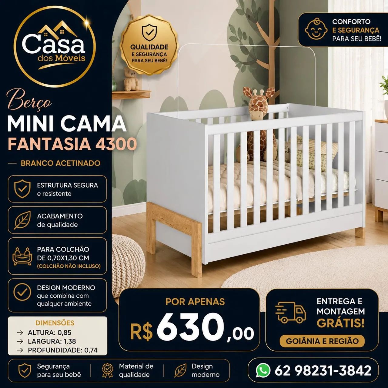 Berco Mini Cama Fantasia 4300 - Branco Acetinado