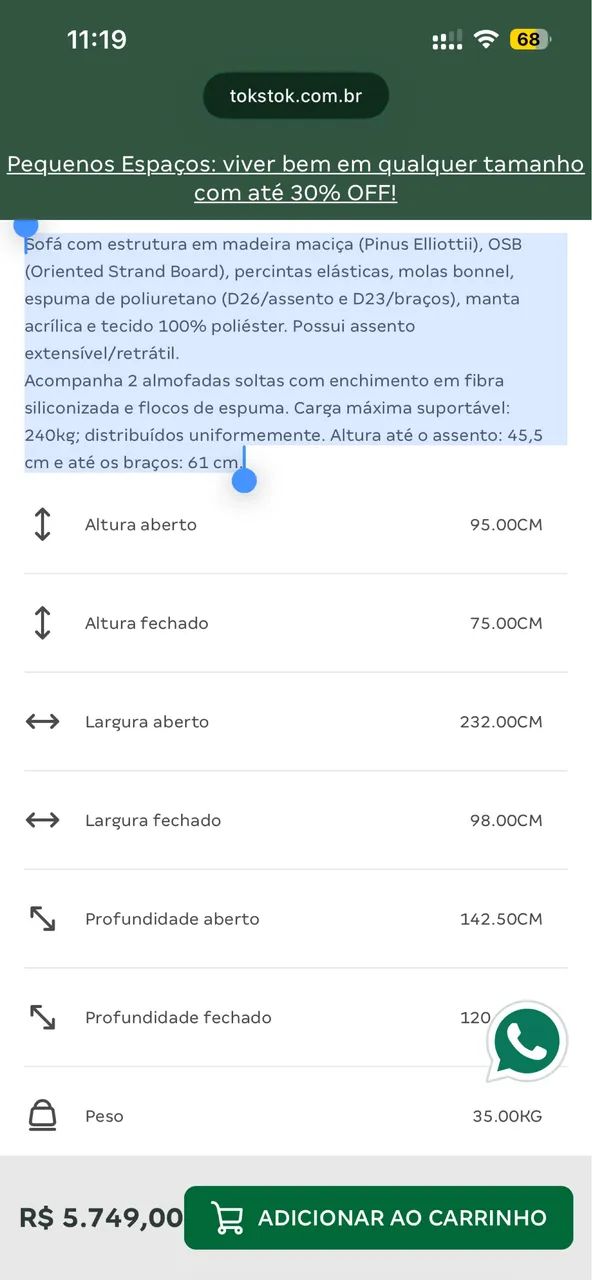 Sofá de 3 lugares / tok&stok  - Foto 5