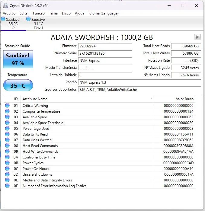 SSD 1tb Adata Swordfish com dissipador - saúde 97% - Foto 2
