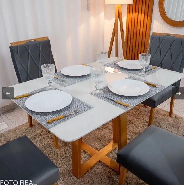 Conjunto de Jantar Essenza 120 com 4 Cadeiras Veludo Cinza - Foto 4