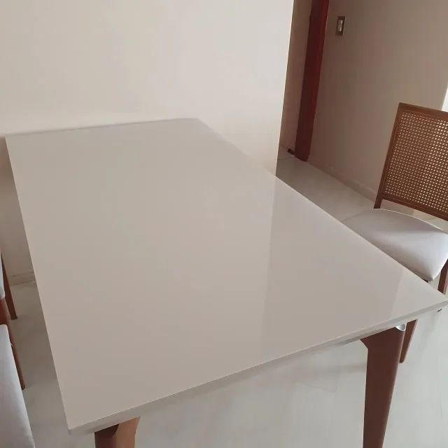 Mesa de jantar de madeira retangular com tampo de vidro Dunelli 160x90cm - Foto 4