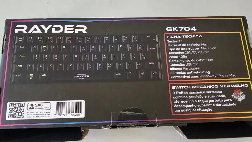Teclado Rayder Ozzix 60% com switch vermelho - Foto 3