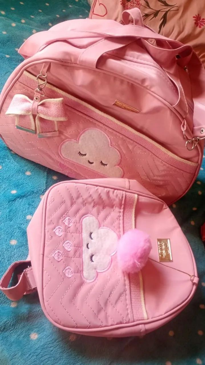 Mochilinha e bolsa maternidade menina