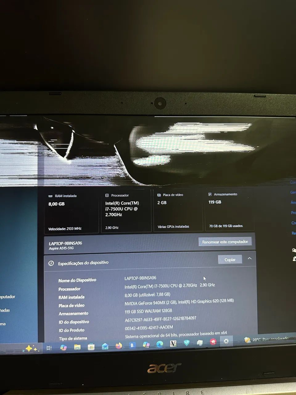 Notebook Acer Gamer - Tela quebrada - Foto 3