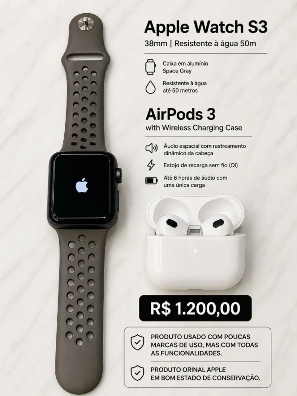APPLE WATCH S3 38MM + AIRPODS 3 