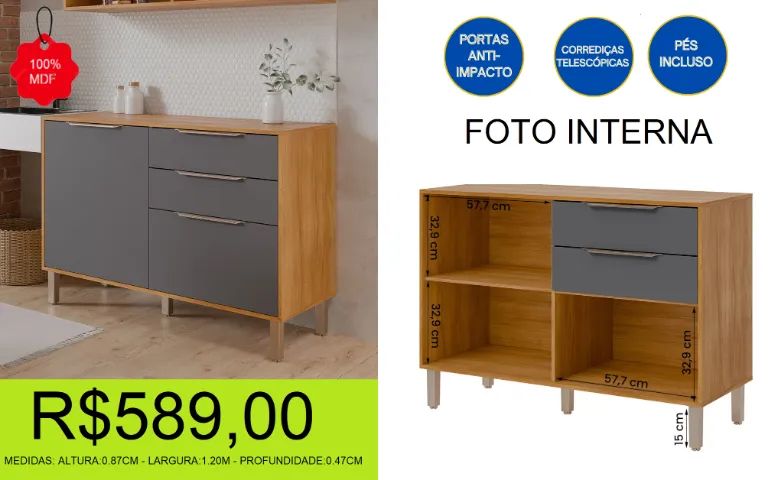 balcão - 1.20M  - 100% MDF - compre hoje e receba em até 72 horas - Foto 2