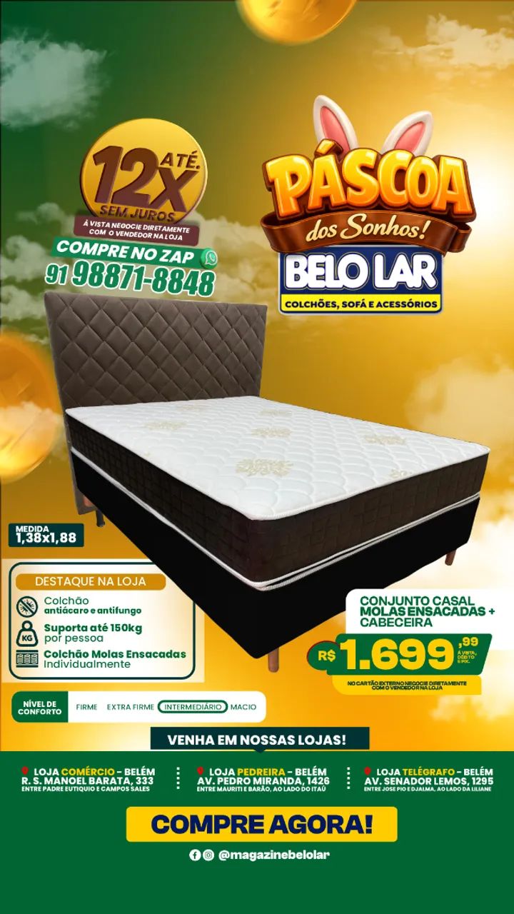 Cama Casal Molas Ensacadas + Cabeceira