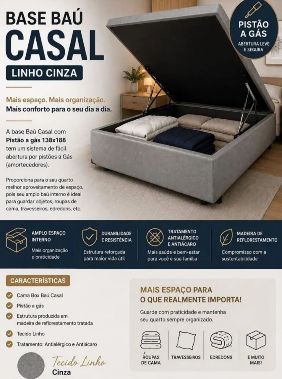 Base Baú Casal Cinza